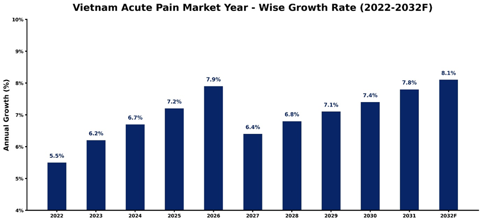 Vietnam Acute Pain Market Year-wise Growth Rate and Key Drivers (2022-2032)