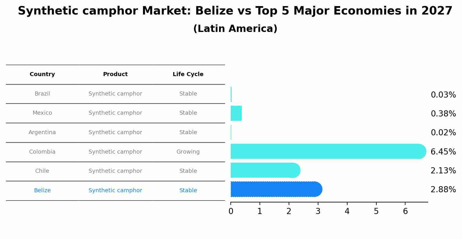 Synthetic camphor Market: Belize vs Top 5 Major Economies in 2027 (Latin America)
