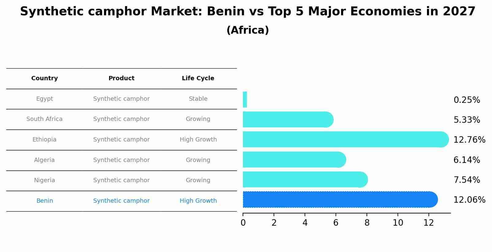 Synthetic camphor Market: Benin vs Top 5 Major Economies in 2027 (Africa)