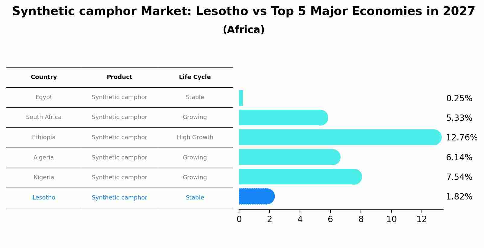 Synthetic camphor Market: Lesotho vs Top 5 Major Economies in 2027 (Africa)