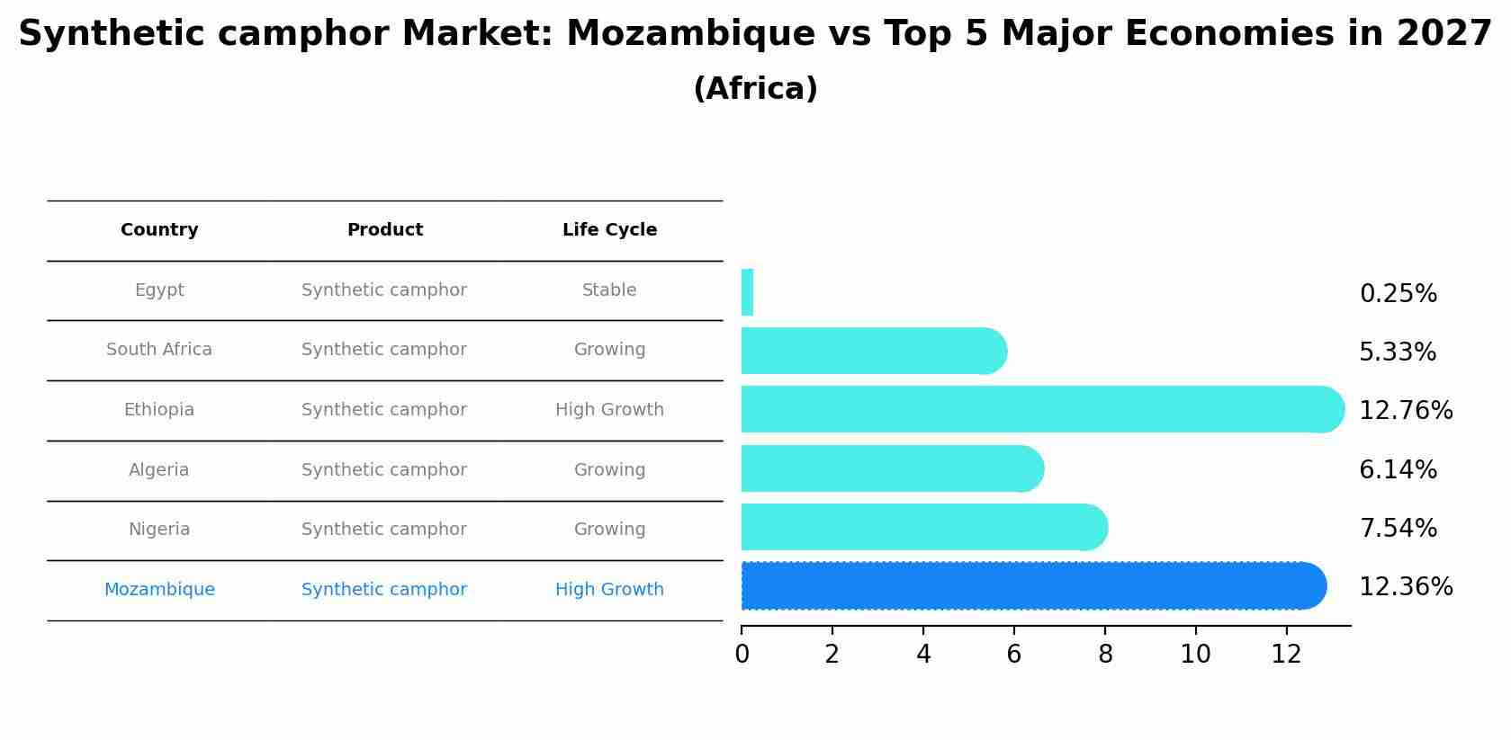 Synthetic camphor Market: Mozambique vs Top 5 Major Economies in 2027 (Africa)