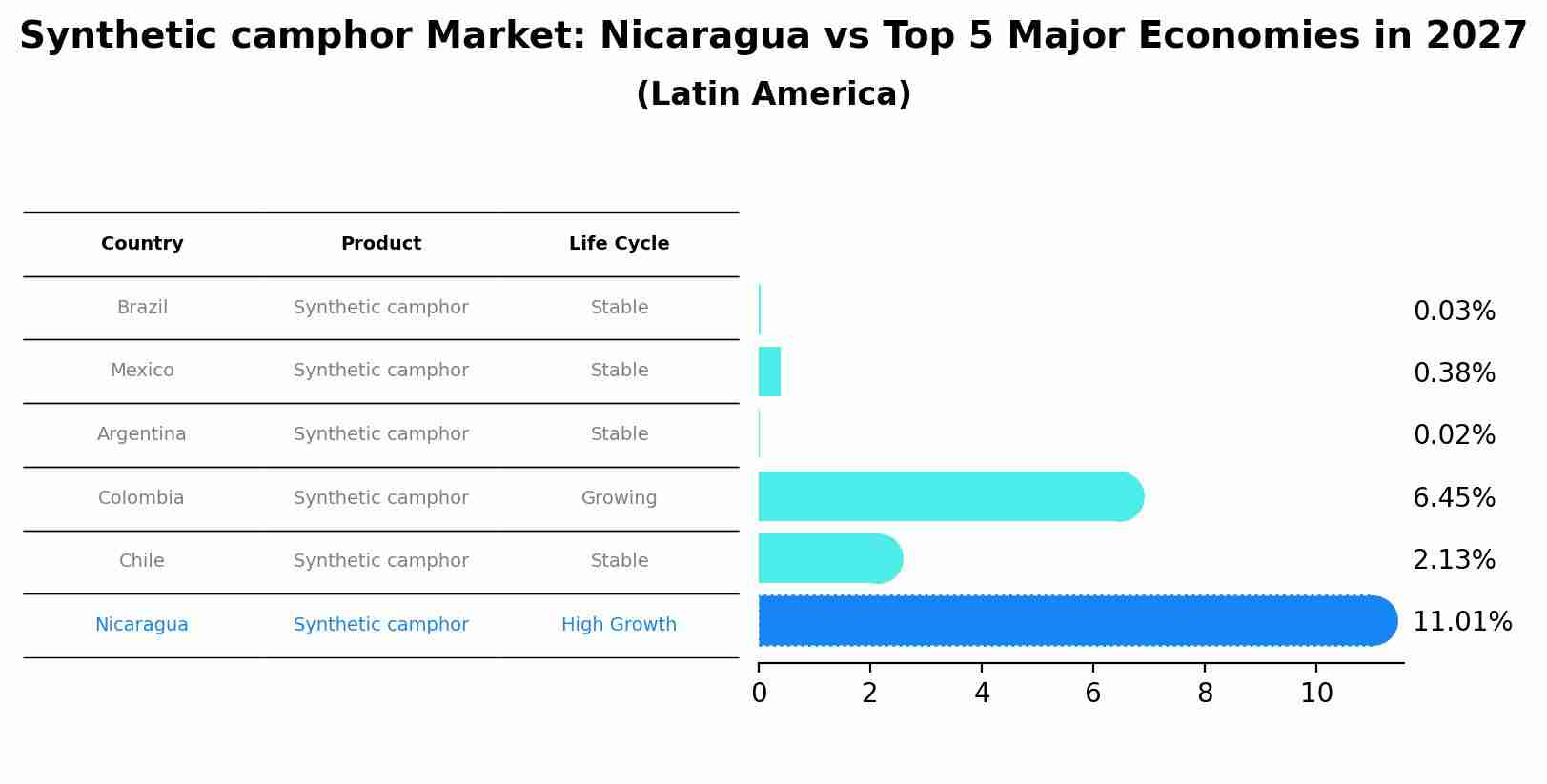 Synthetic camphor Market: Nicaragua vs Top 5 Major Economies in 2027 (Latin America)