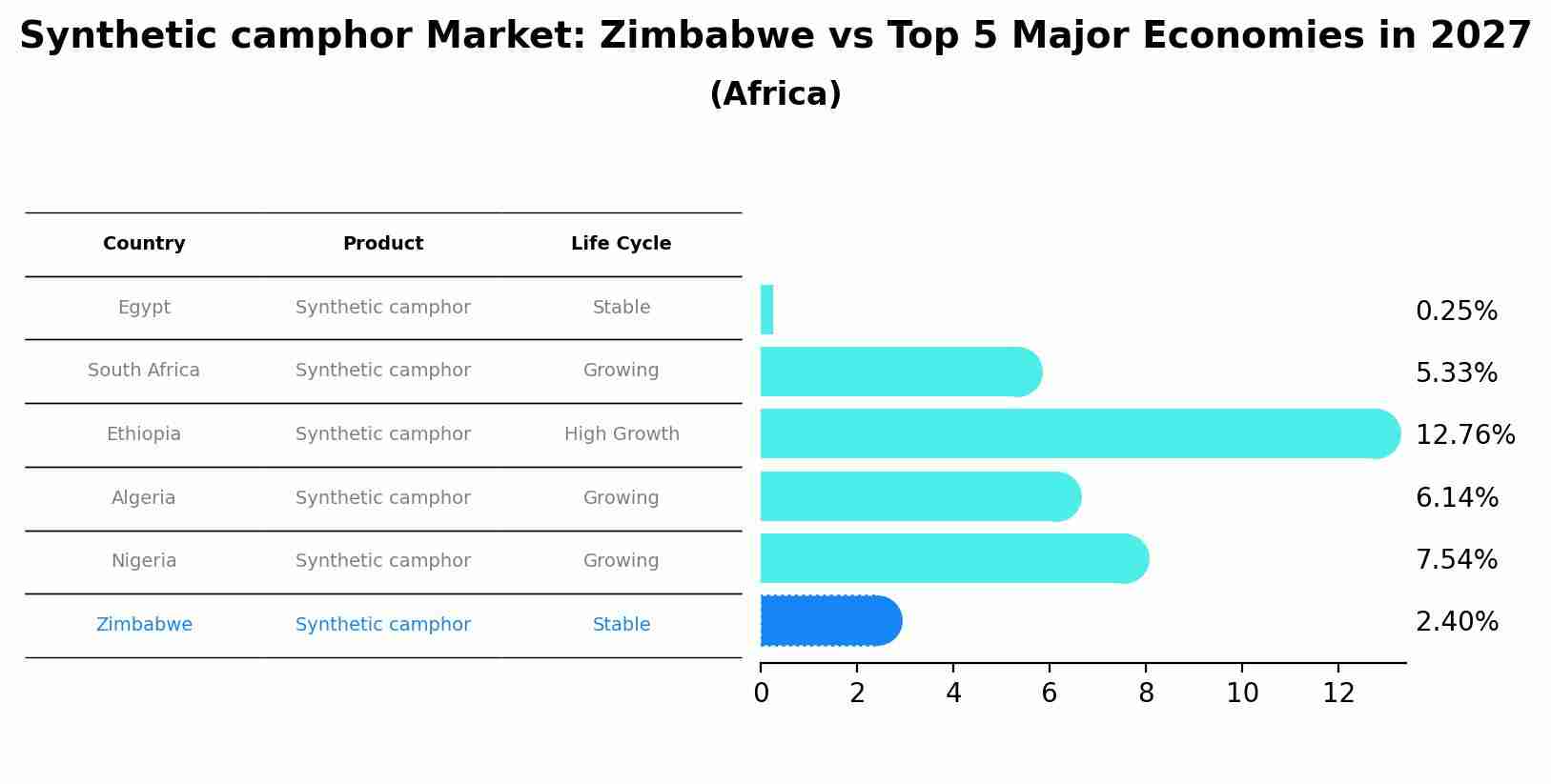 Synthetic camphor Market: Zimbabwe vs Top 5 Major Economies in 2027 (Africa)