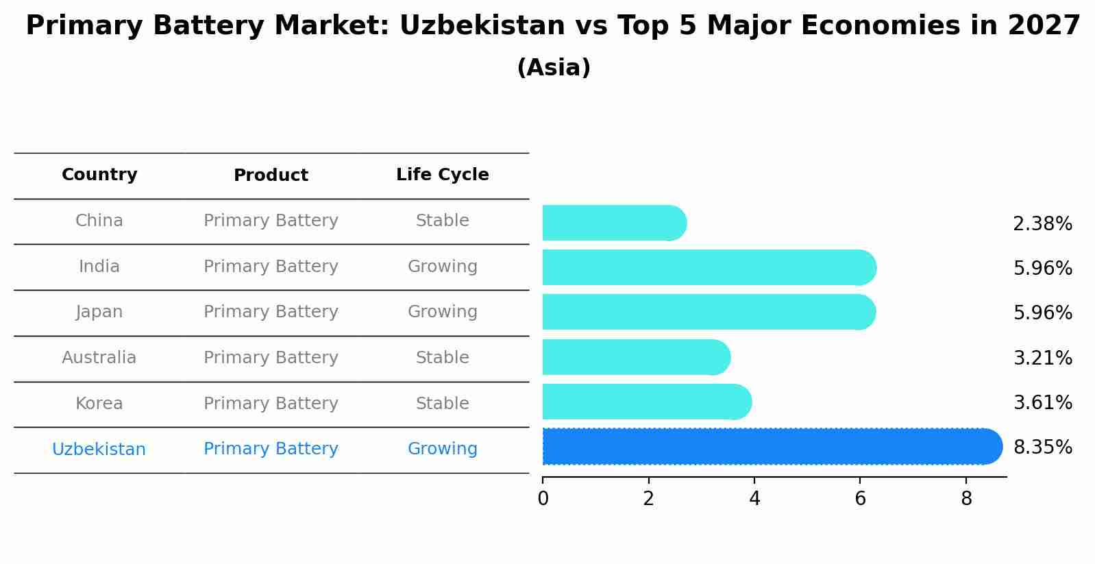 Primary Battery Market: Uzbekistan vs Top 5 Major Economies in 2027 (Asia)