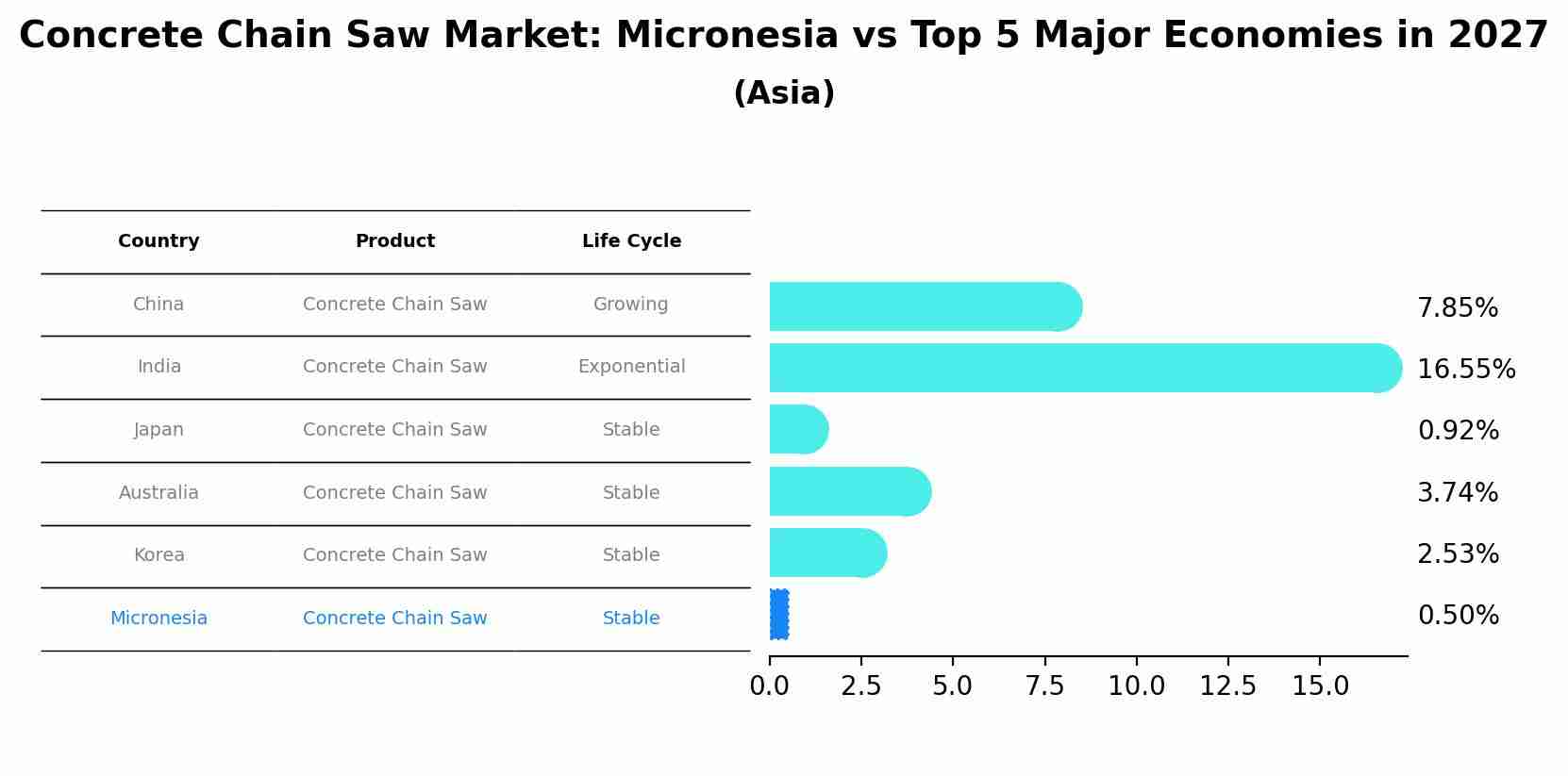 Concrete Chain Saw Market: Micronesia vs Top 5 Major Economies in 2027 (Asia)