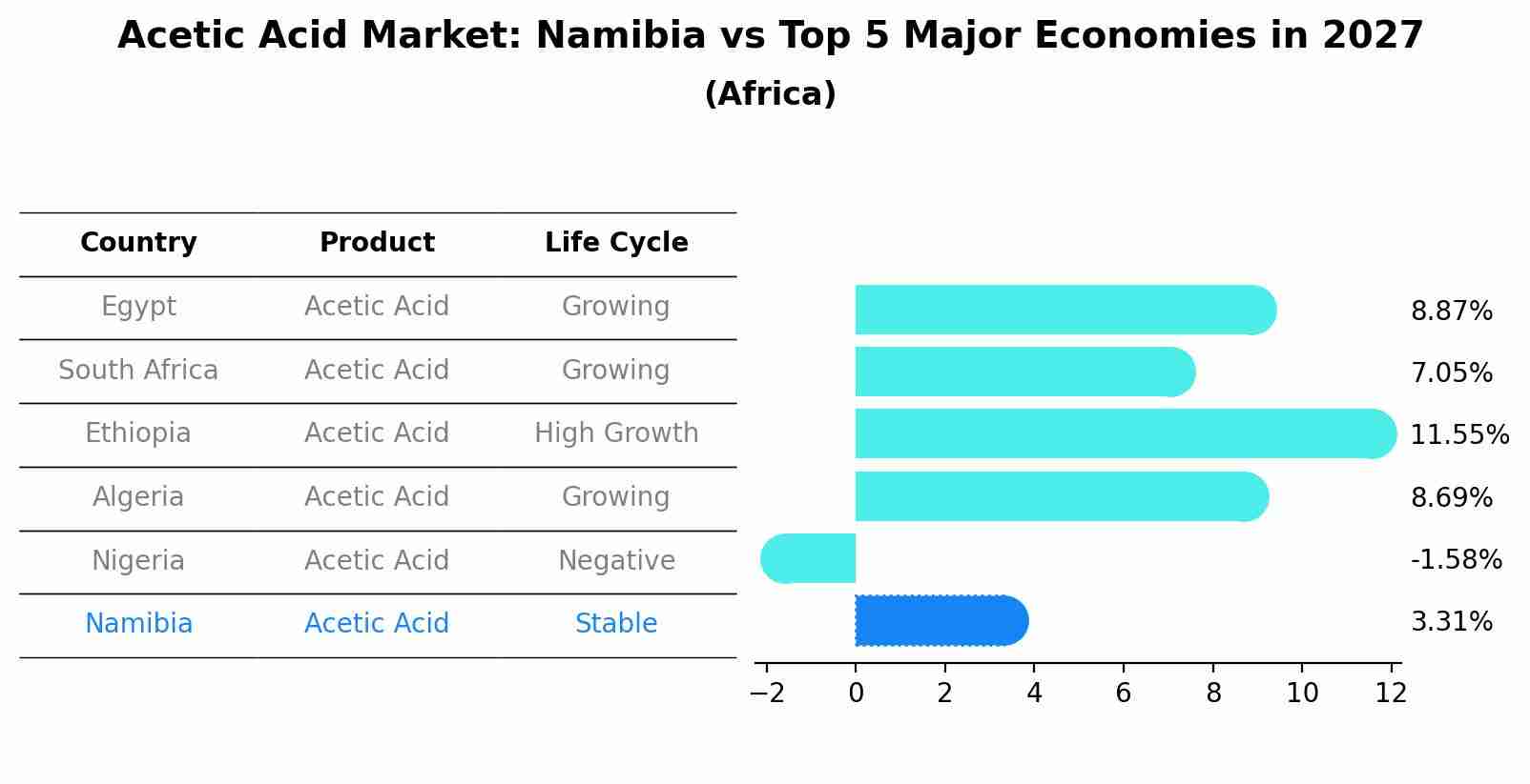 Acetic Acid Market: Namibia vs Top 5 Major Economies in 2027 (Africa)