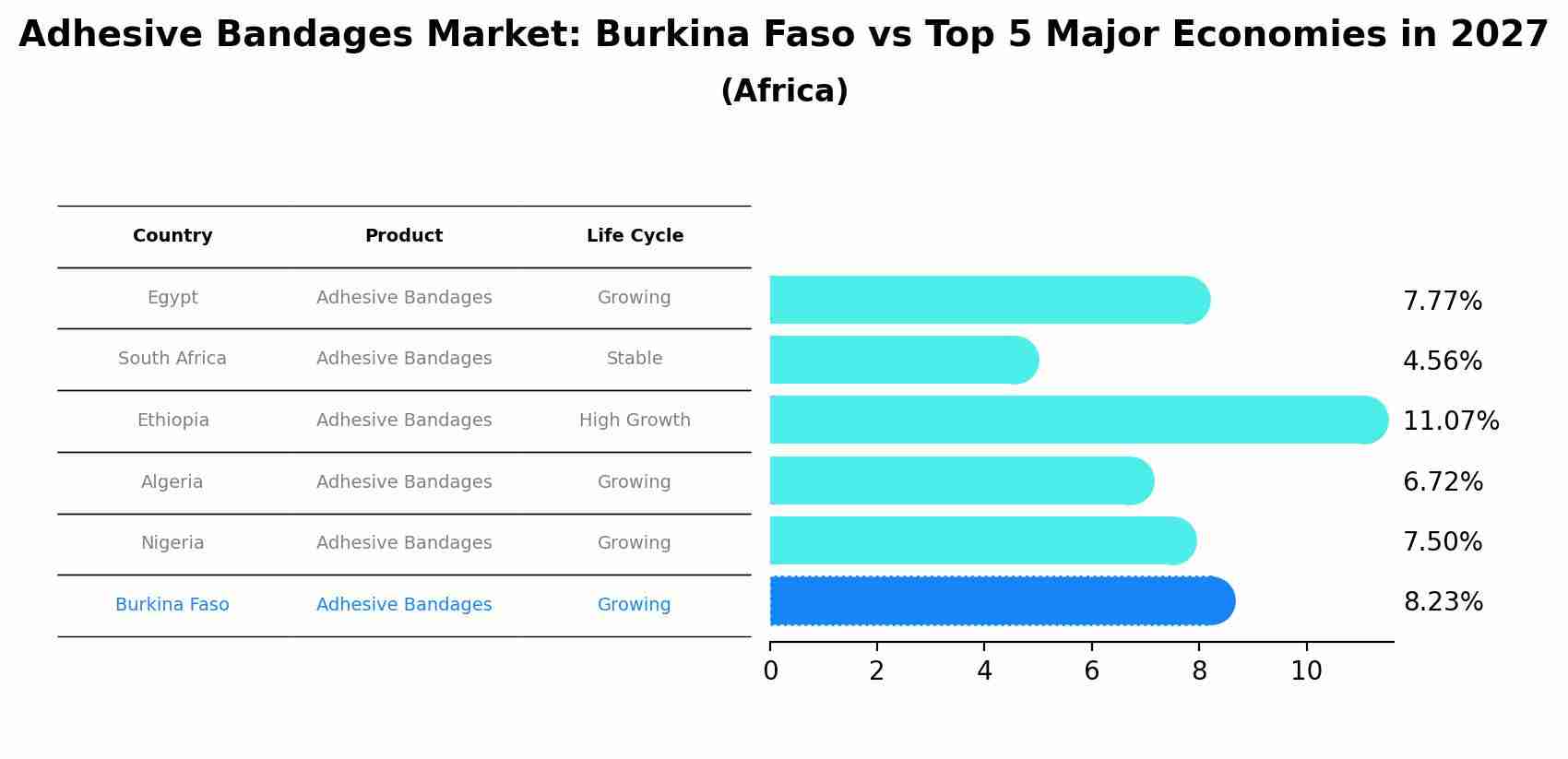 Adhesive Bandages Market: Burkina Faso vs Top 5 Major Economies in 2027 (Africa)