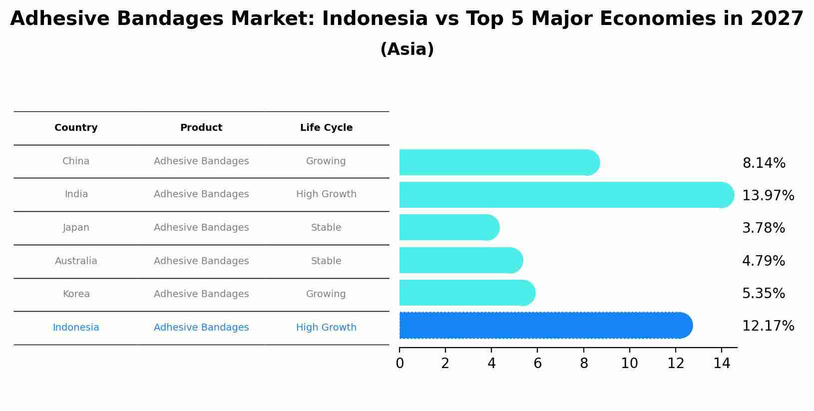 Adhesive Bandages Market: Indonesia vs Top 5 Major Economies in 2027 (Asia)