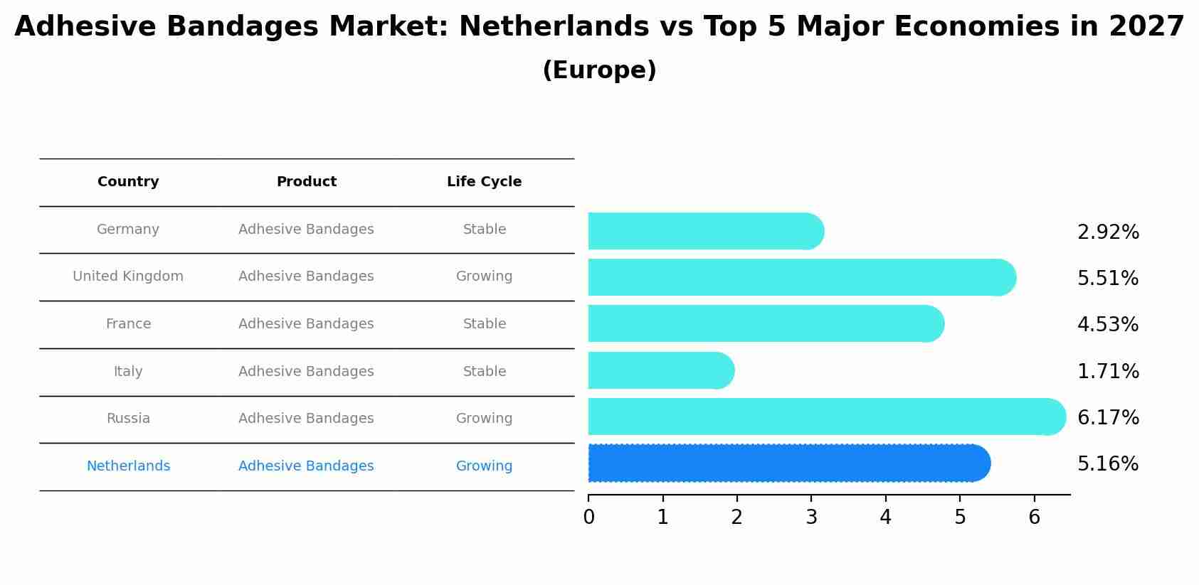 Adhesive Bandages Market: Netherlands vs Top 5 Major Economies in 2027 (Europe)