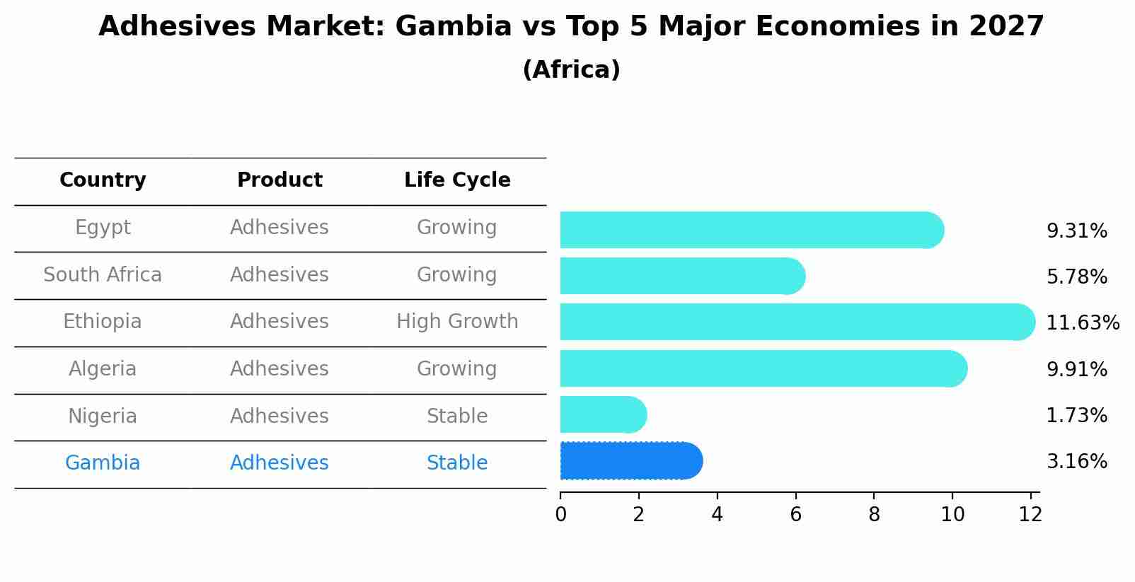 Adhesives Market: Gambia vs Top 5 Major Economies in 2027 (Africa)
