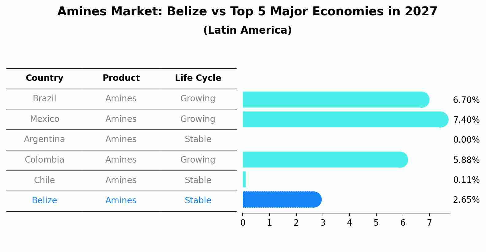 Amines Market: Belize vs Top 5 Major Economies in 2027 (Latin America)
