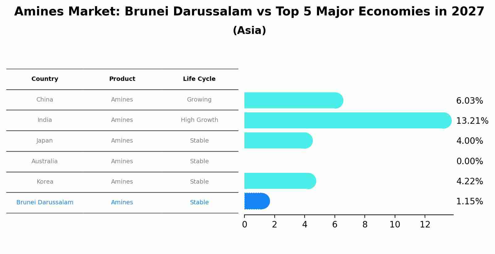 Amines Market: Brunei Darussalam vs Top 5 Major Economies in 2027 (Asia)