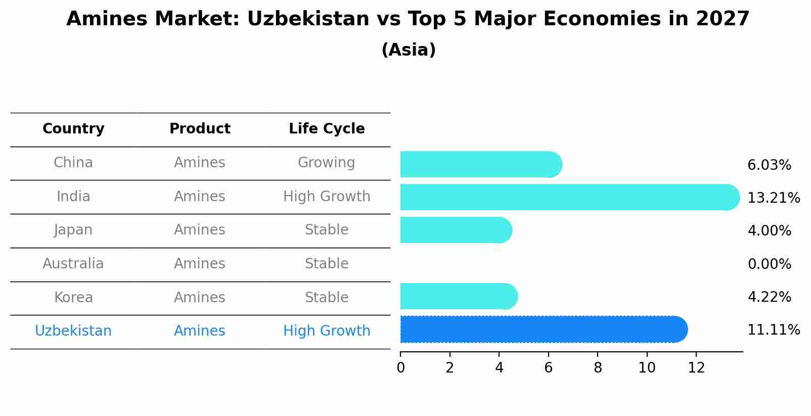 Amines Market: Uzbekistan vs Top 5 Major Economies in 2027 (Asia)