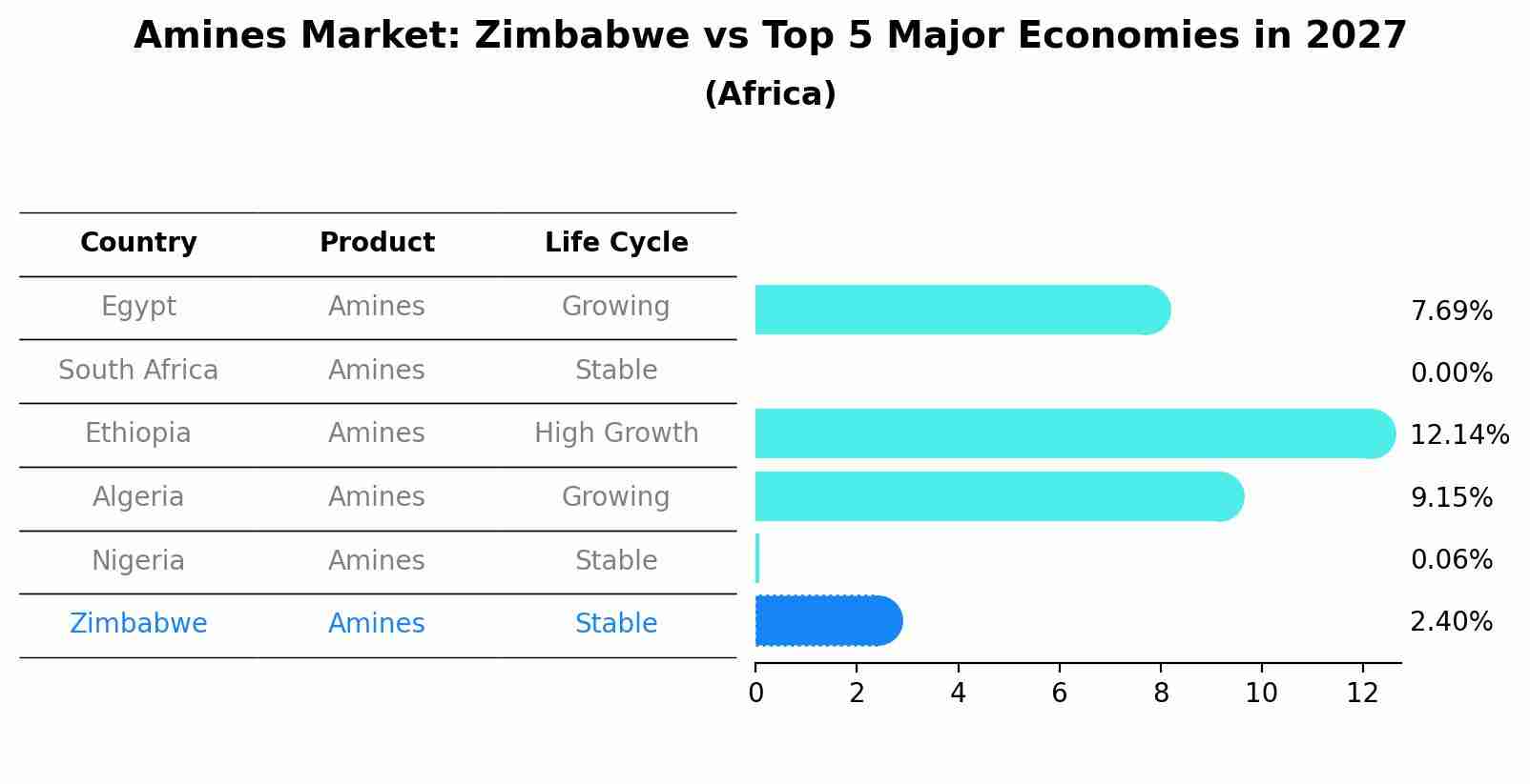 Amines Market: Zimbabwe vs Top 5 Major Economies in 2027 (Africa)