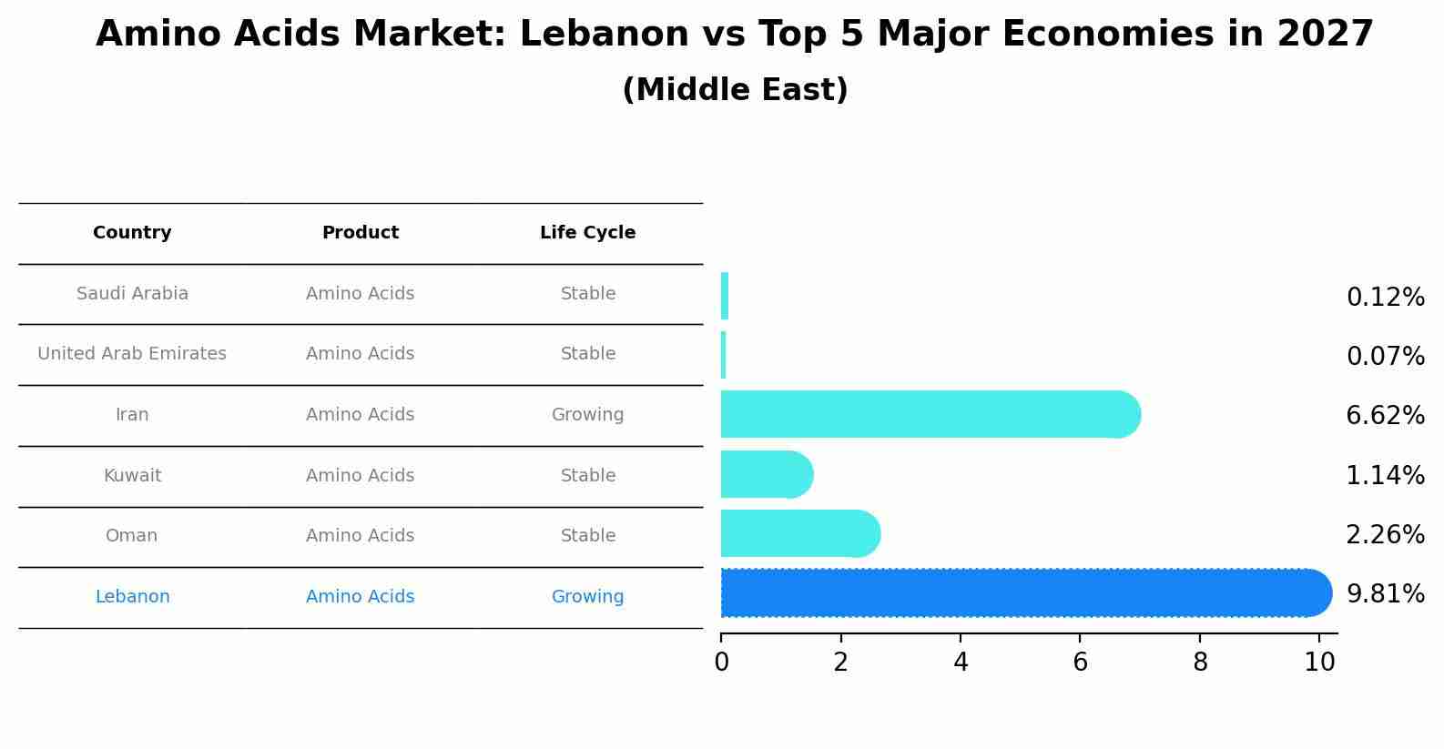 Amino Acids Market: Lebanon vs Top 5 Major Economies in 2027 (Middle East)