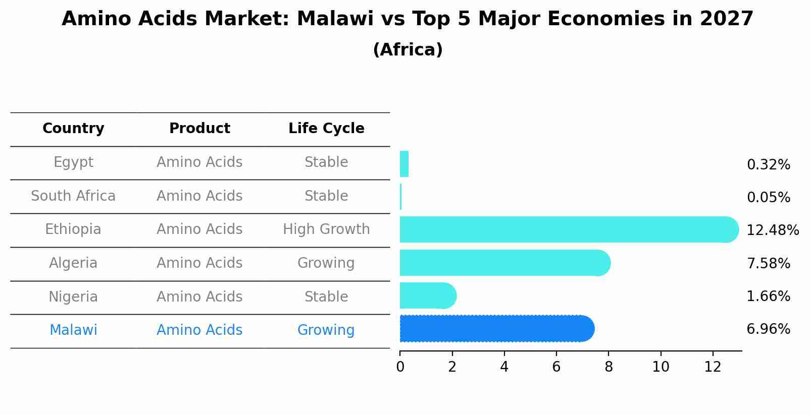 Amino Acids Market: Malawi vs Top 5 Major Economies in 2027 (Africa)