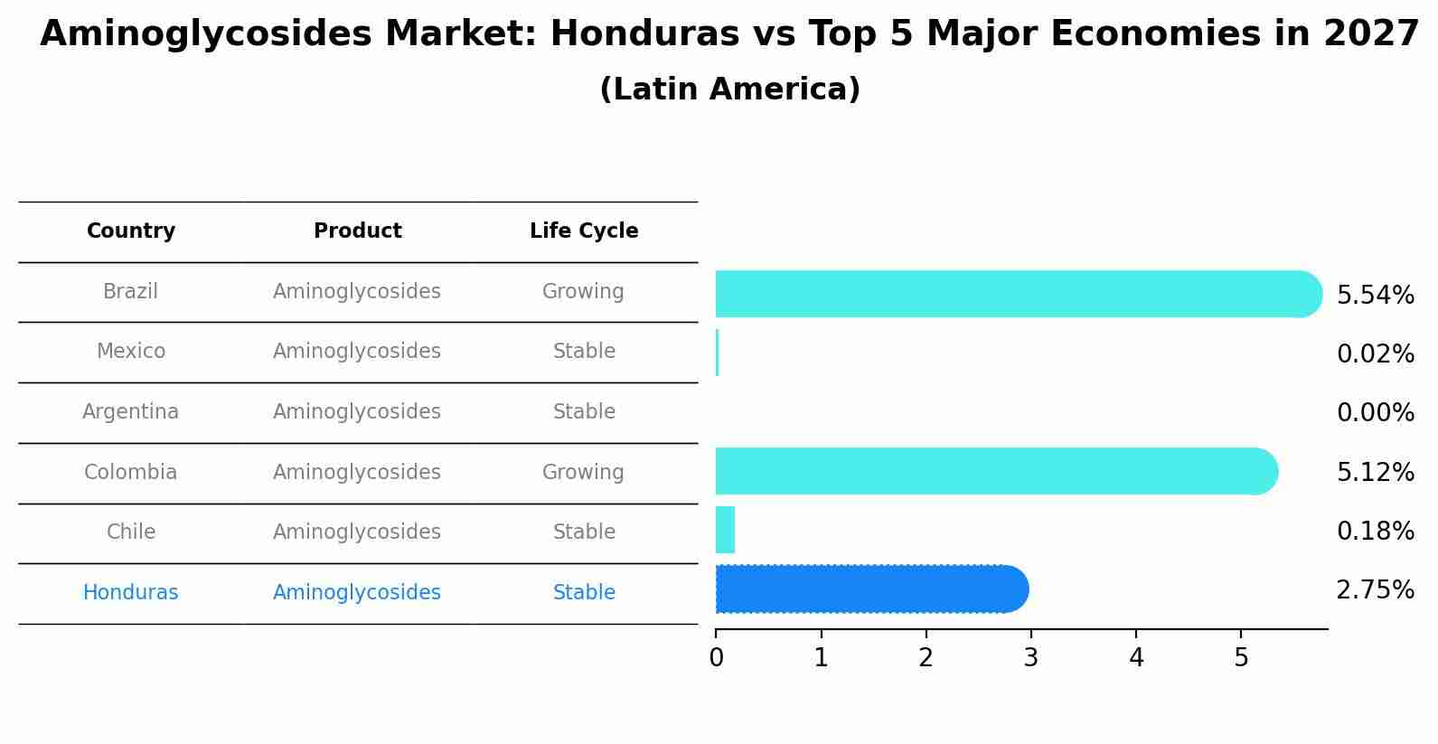 Aminoglycosides Market: Honduras vs Top 5 Major Economies in 2027 (Latin America)