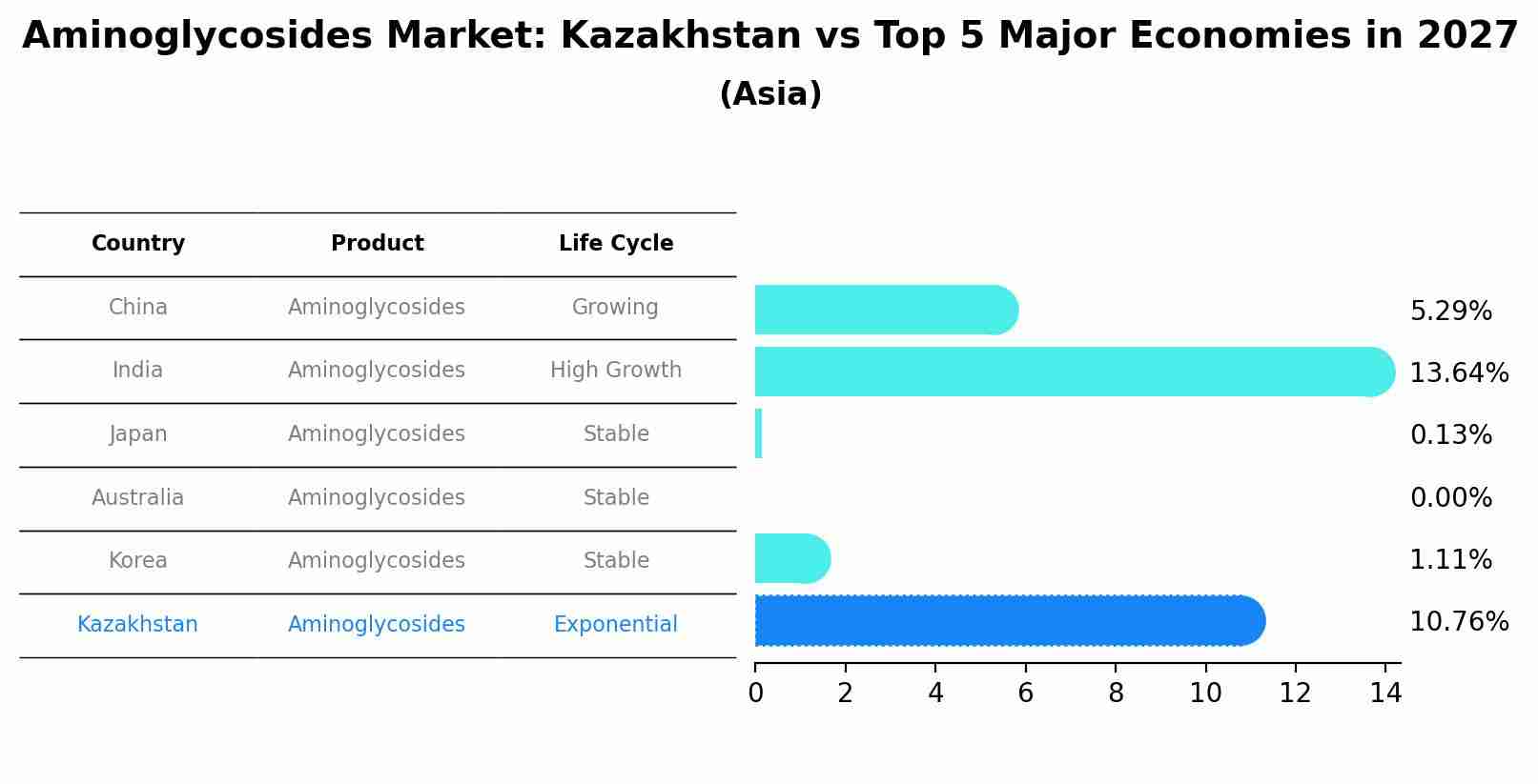 Aminoglycosides Market: Kazakhstan vs Top 5 Major Economies in 2027 (Asia)