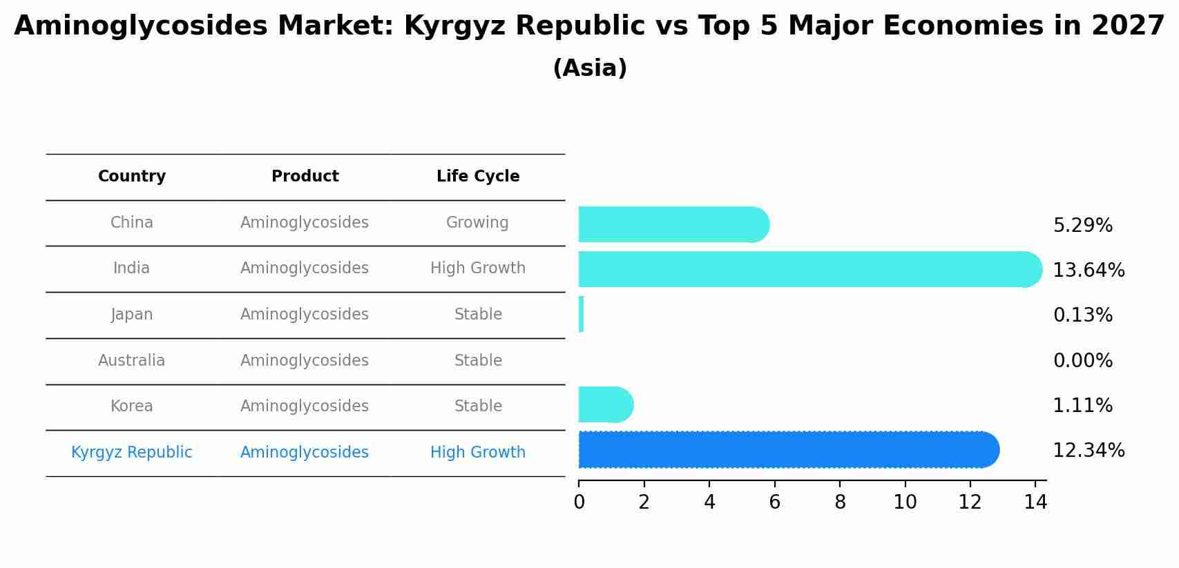 Aminoglycosides Market: Kyrgyz Republic vs Top 5 Major Economies in 2027 (Asia)