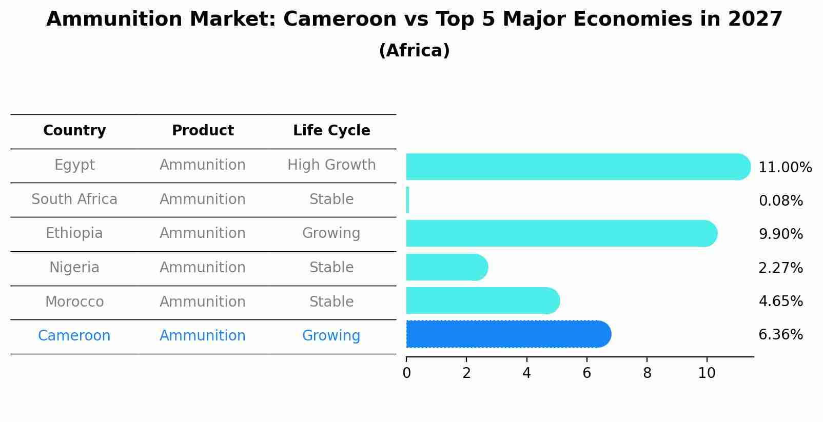Ammunition Market: Cameroon vs Top 5 Major Economies in 2027 (Africa)