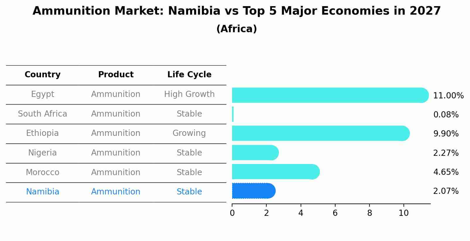 Ammunition Market: Namibia vs Top 5 Major Economies in 2027 (Africa)