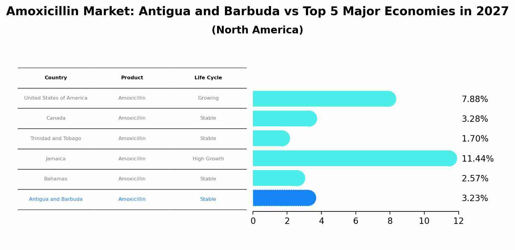 Amoxicillin Market: Antigua and Barbuda vs Top 5 Major Economies in 2027 (North America)