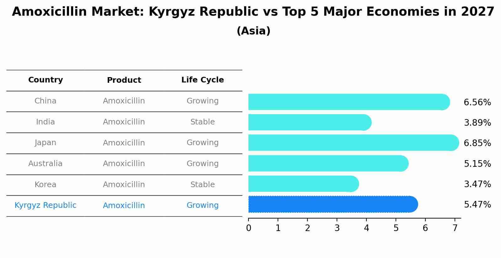Amoxicillin Market: Kyrgyz Republic vs Top 5 Major Economies in 2027 (Asia)