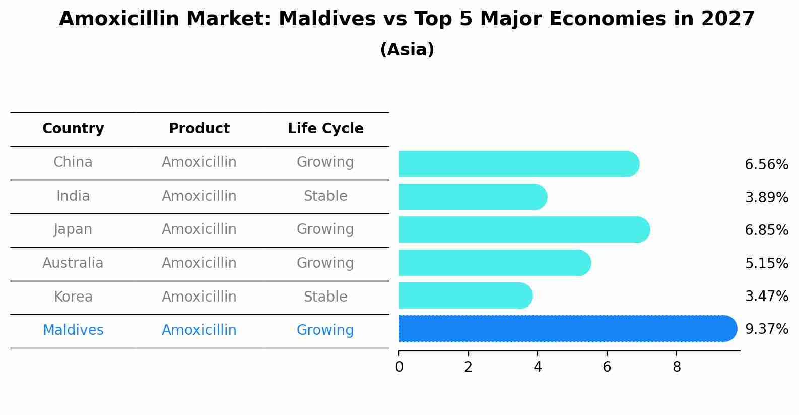 Amoxicillin Market: Maldives vs Top 5 Major Economies in 2027 (Asia)