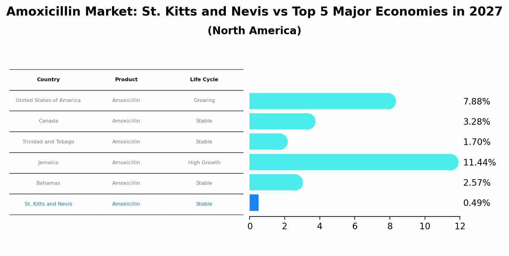 Amoxicillin Market: St. Kitts and Nevis vs Top 5 Major Economies in 2027 (North America)