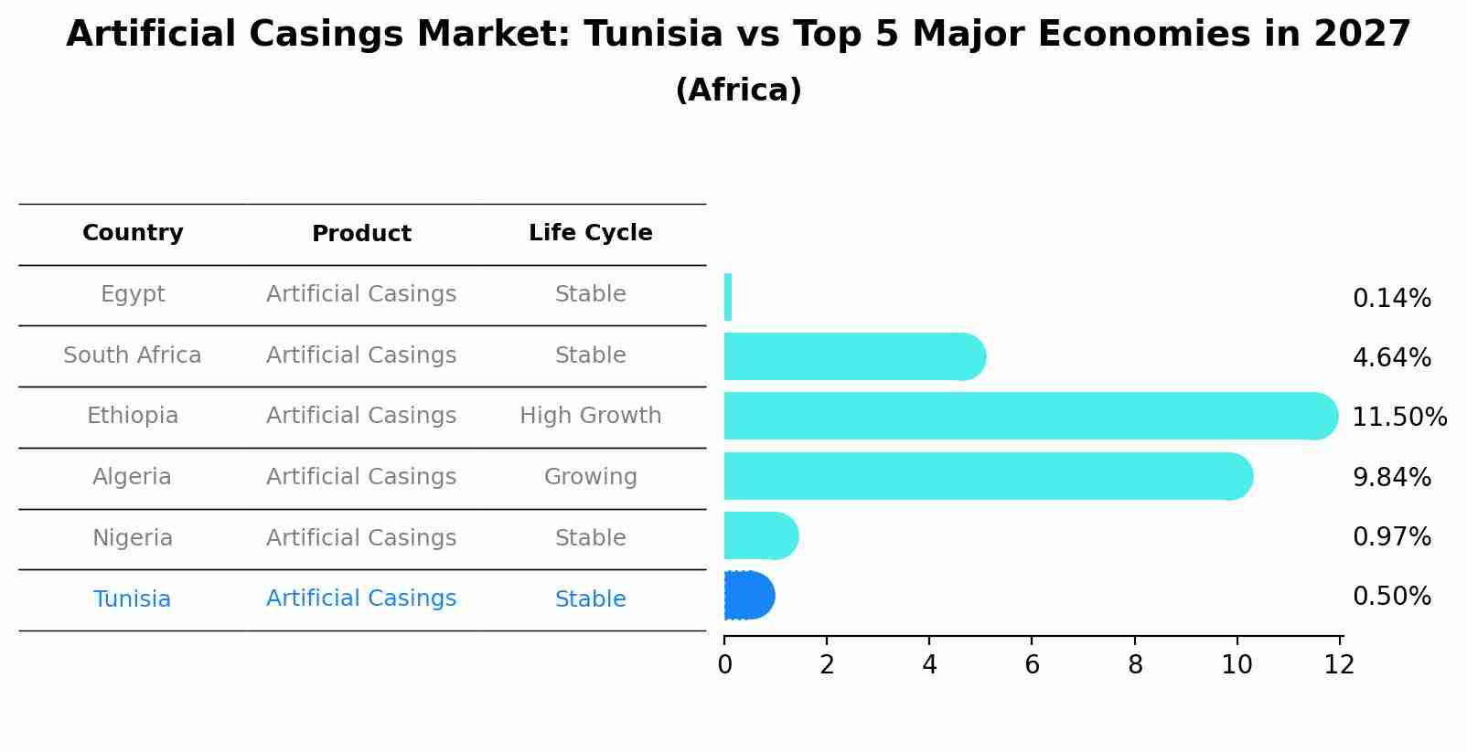 Artificial Casings Market: Tunisia vs Top 5 Major Economies in 2027 (Africa)