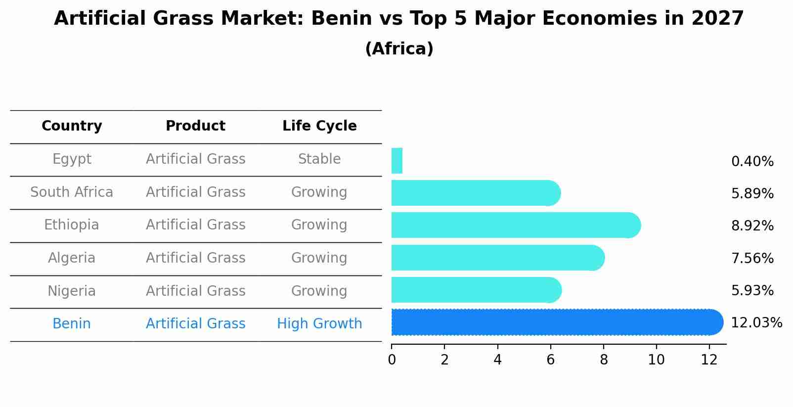 Artificial Grass Market: Benin vs Top 5 Major Economies in 2027 (Africa)