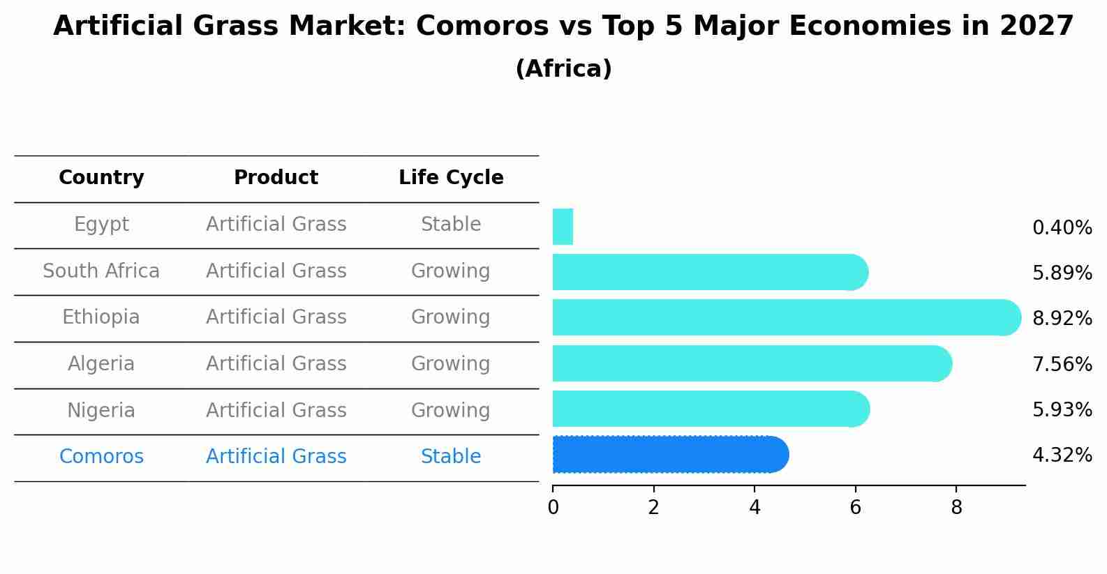 Artificial Grass Market: Comoros vs Top 5 Major Economies in 2027 (Africa)