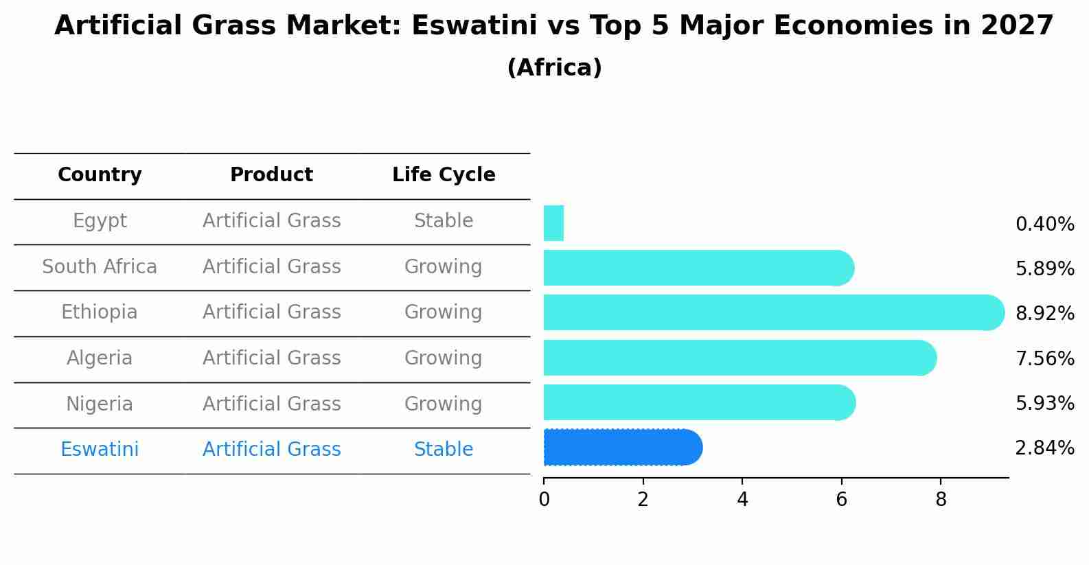 Artificial Grass Market: Eswatini vs Top 5 Major Economies in 2027 (Africa)
