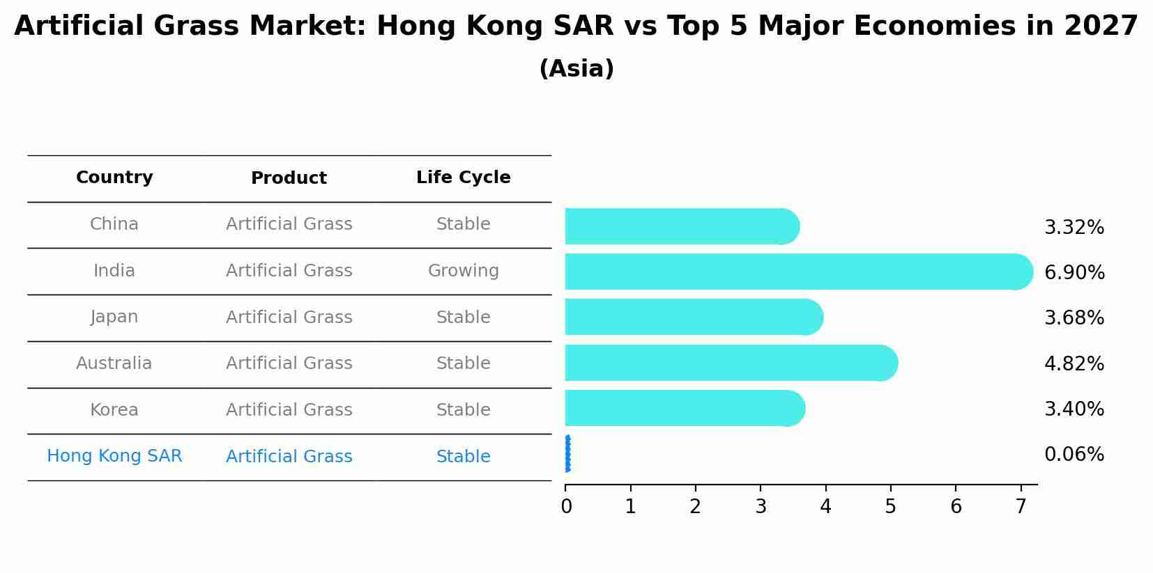 Artificial Grass Market: Hong Kong SAR vs Top 5 Major Economies in 2027 (Asia)
