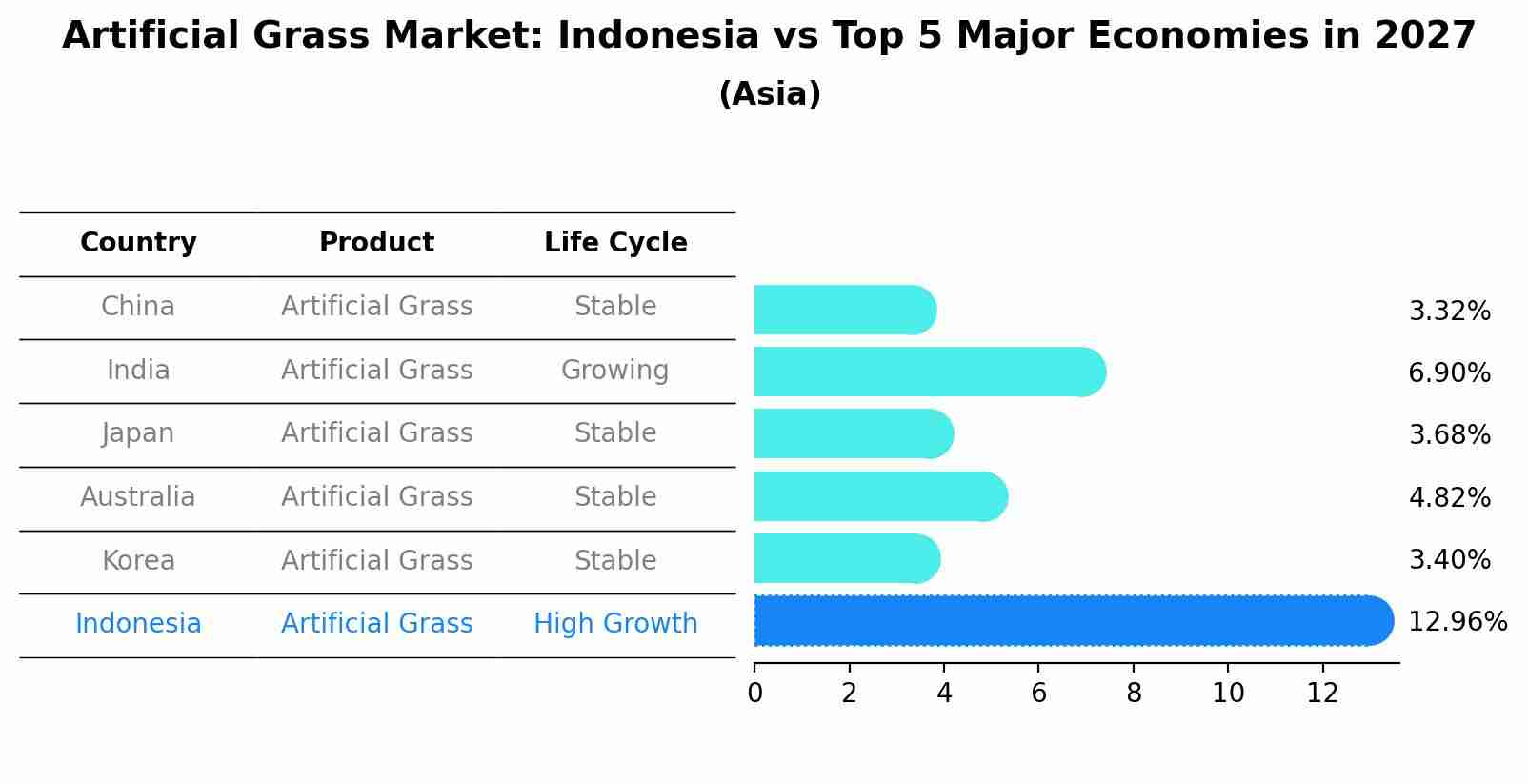 Artificial Grass Market: Indonesia vs Top 5 Major Economies in 2027 (Asia)