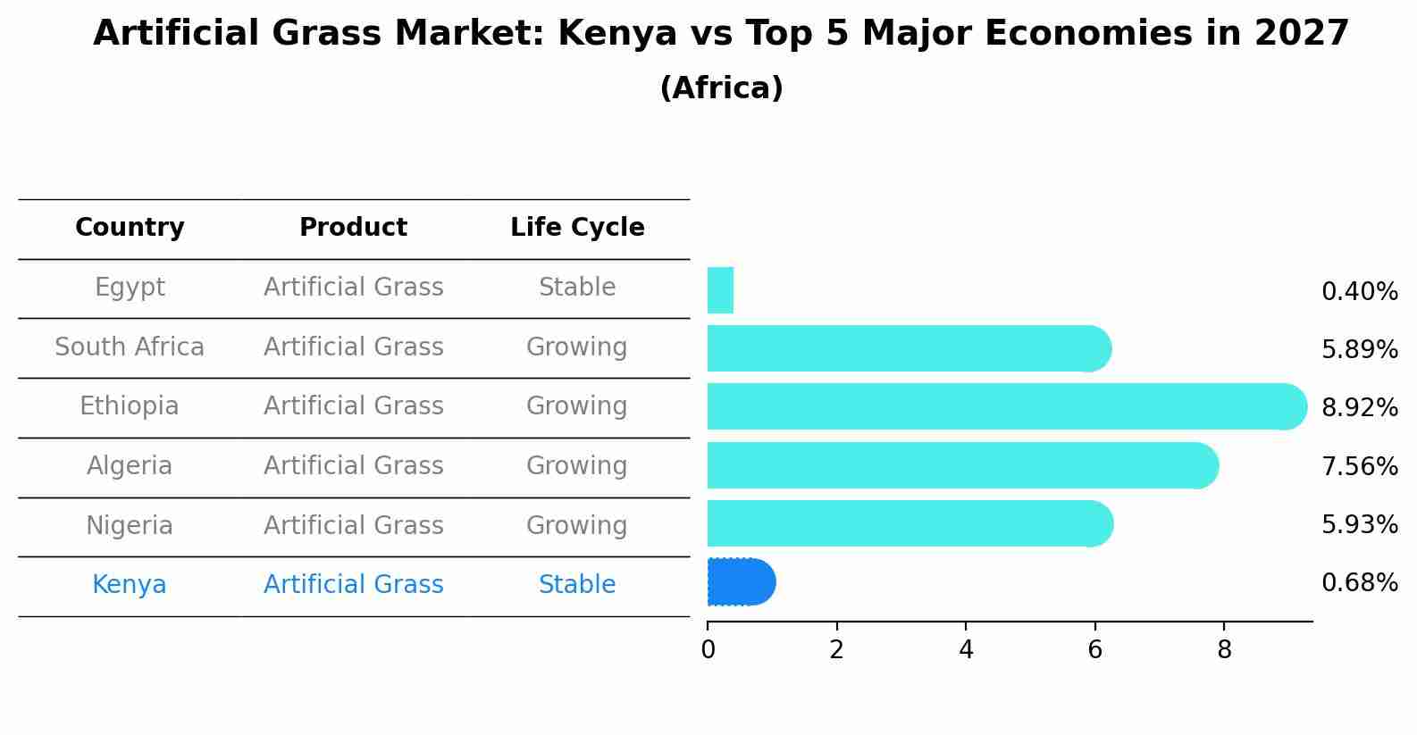 Artificial Grass Market: Kenya vs Top 5 Major Economies in 2027 (Africa)