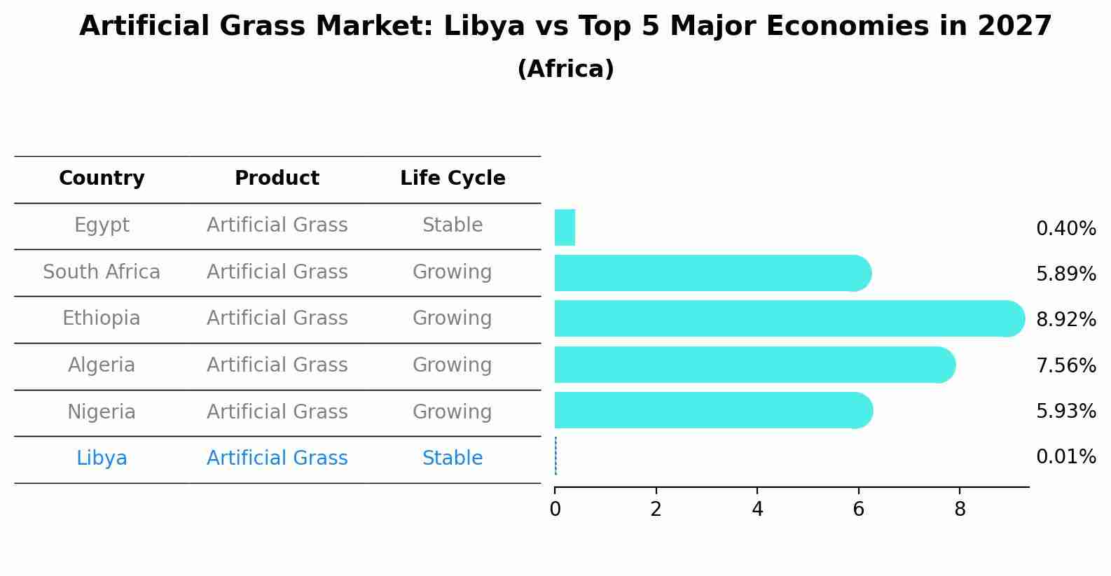 Artificial Grass Market: Libya vs Top 5 Major Economies in 2027 (Africa)