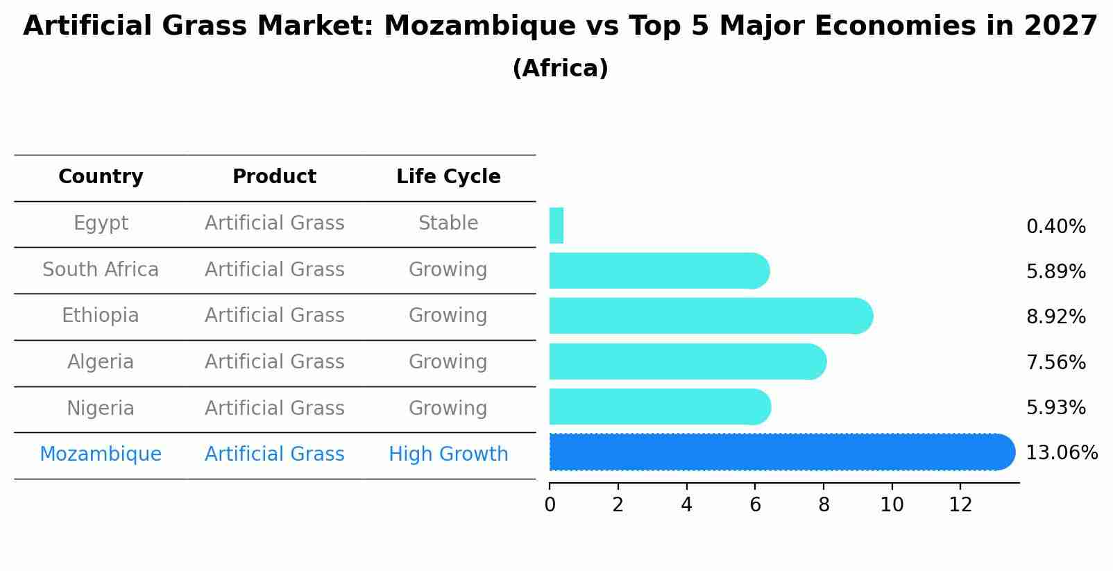 Artificial Grass Market: Mozambique vs Top 5 Major Economies in 2027 (Africa)