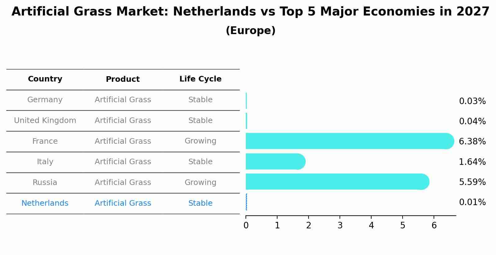 Artificial Grass Market: Netherlands vs Top 5 Major Economies in 2027 (Europe)