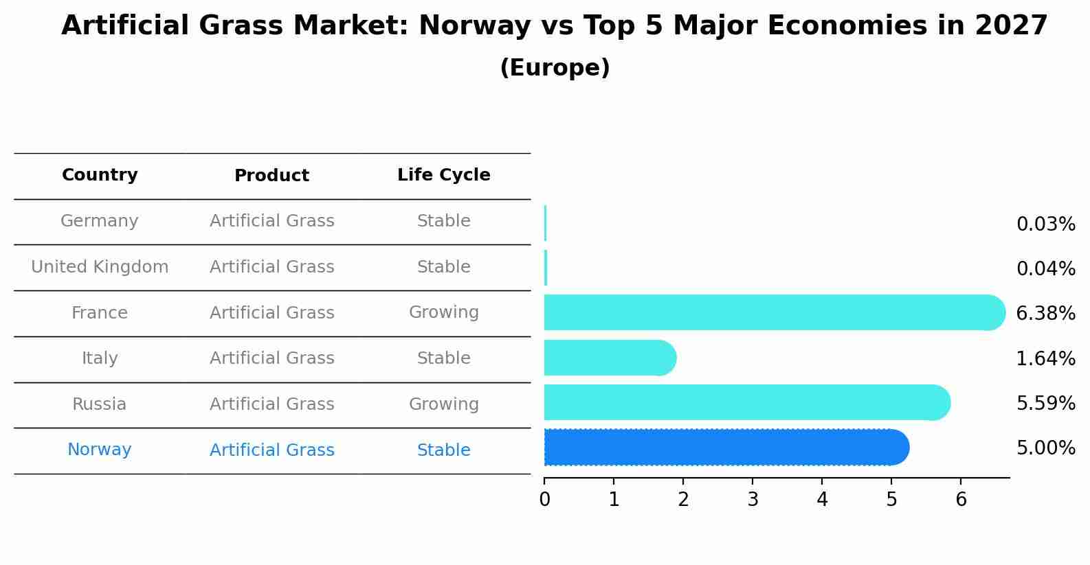 Artificial Grass Market: Norway vs Top 5 Major Economies in 2027 (Europe)