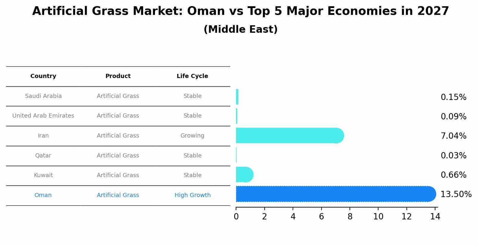 Artificial Grass Market: Oman vs Top 5 Major Economies in 2027 (Middle East)