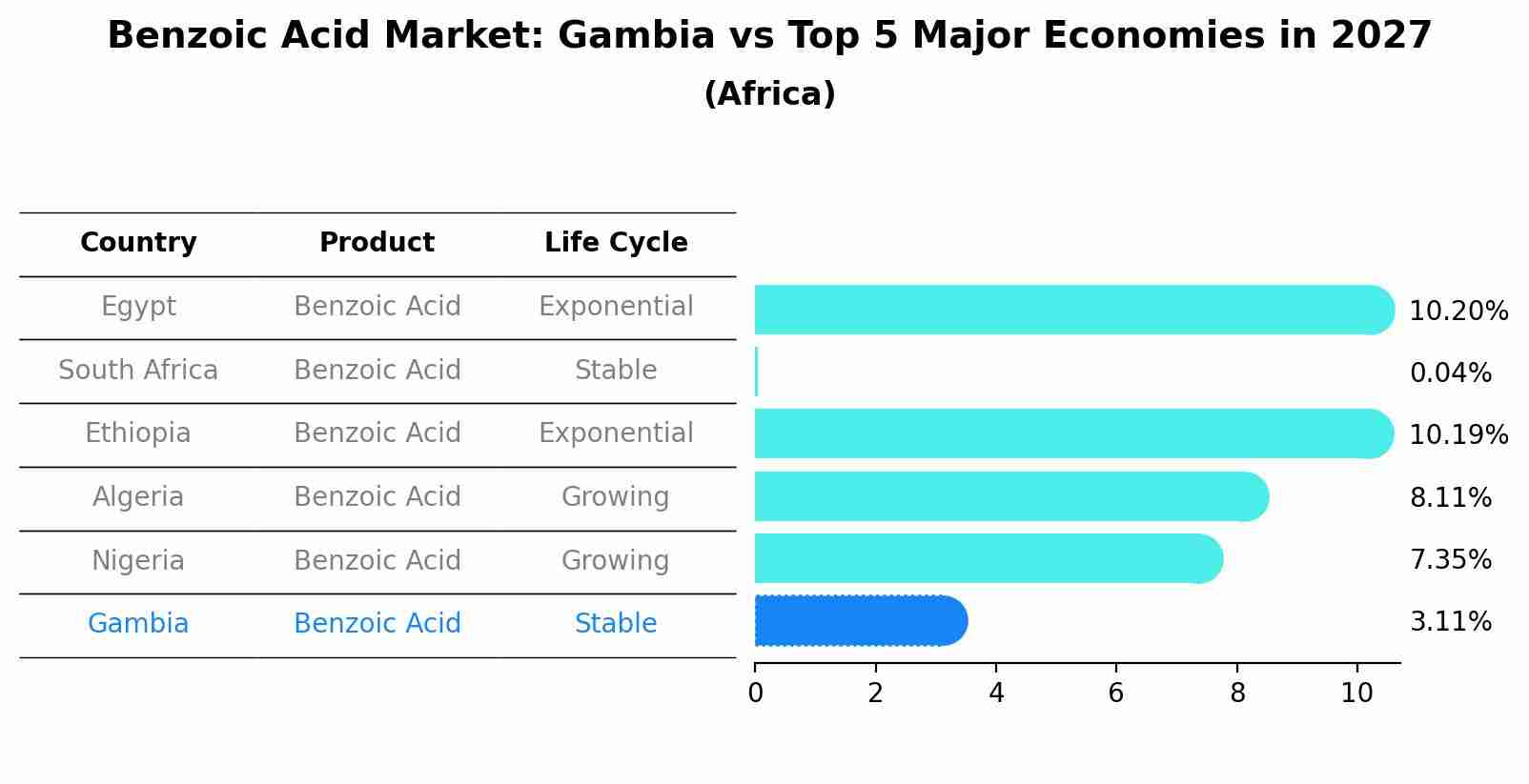 Benzoic Acid Market: Gambia vs Top 5 Major Economies in 2027 (Africa)