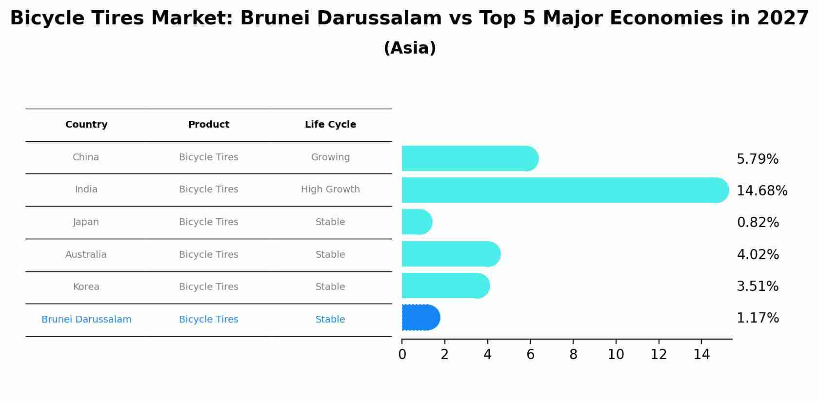 Bicycle Tires Market: Brunei Darussalam vs Top 5 Major Economies in 2027 (Asia)