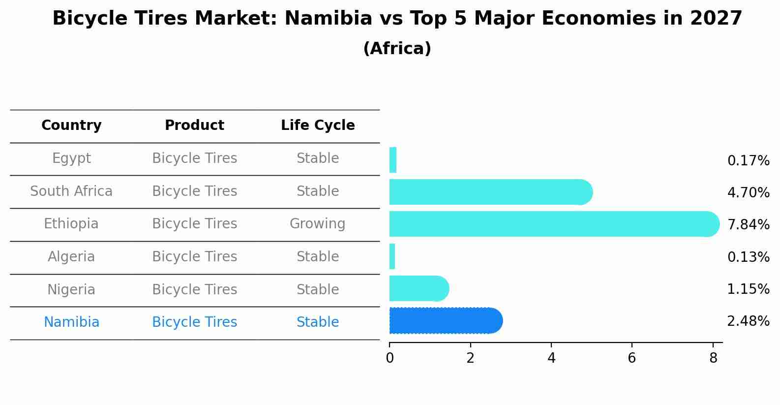Bicycle Tires Market: Namibia vs Top 5 Major Economies in 2027 (Africa)