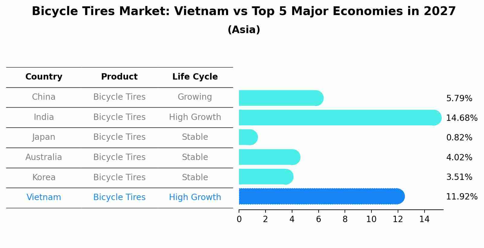 Bicycle Tires Market: Vietnam vs Top 5 Major Economies in 2027 (Asia)