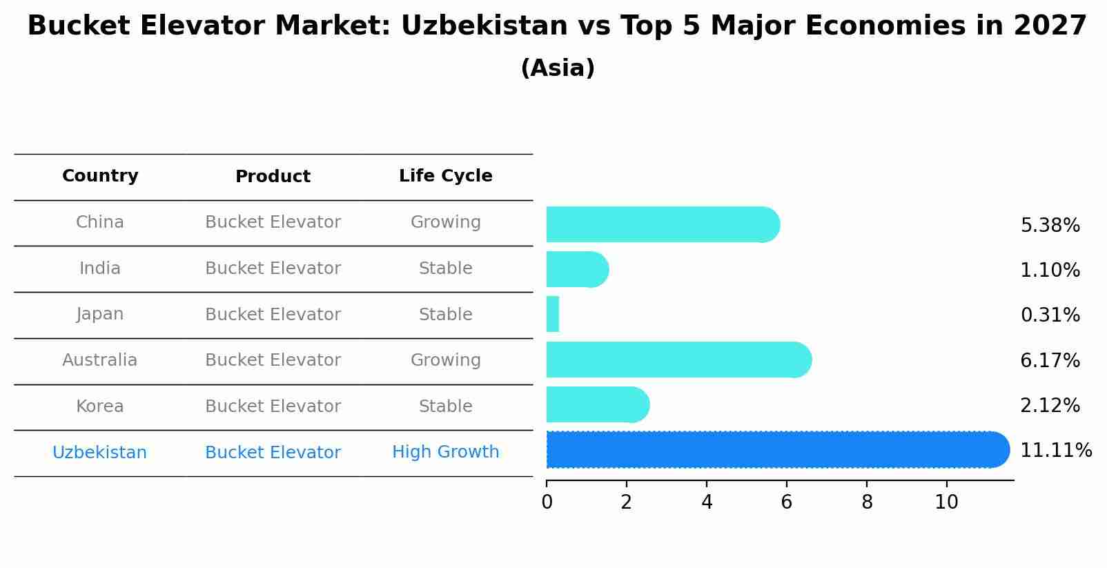 Bucket Elevator Market: Uzbekistan vs Top 5 Major Economies in 2027 (Asia)