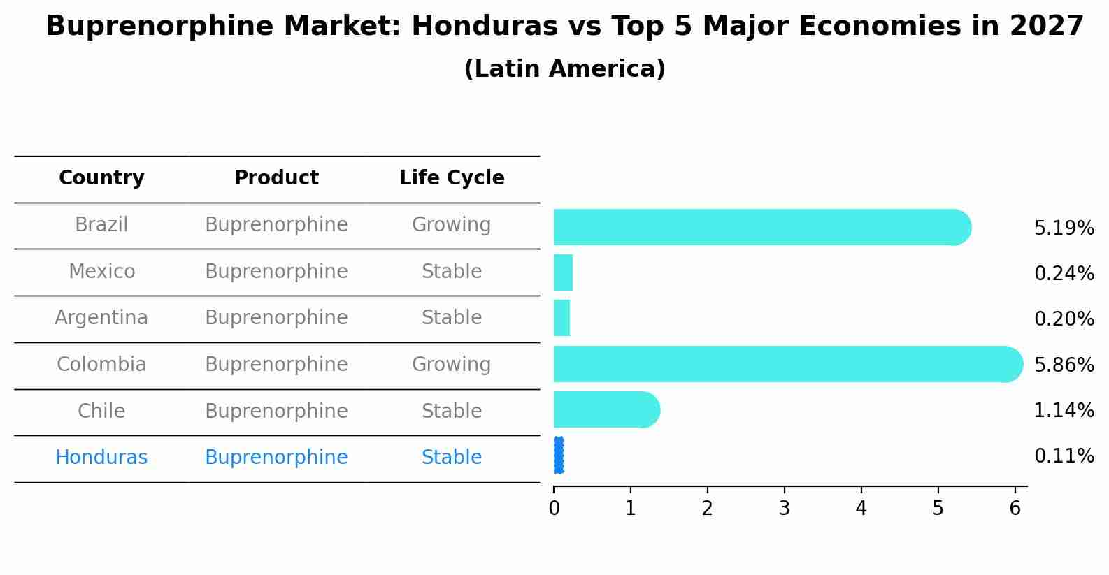 Buprenorphine Market: Honduras vs Top 5 Major Economies in 2027 (Latin America)