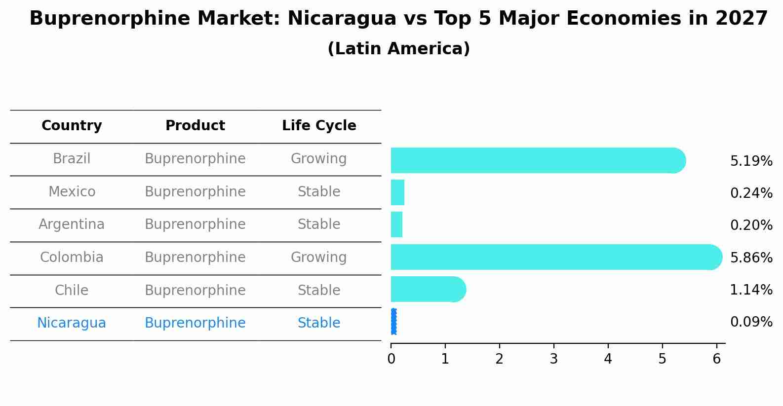 Buprenorphine Market: Nicaragua vs Top 5 Major Economies in 2027 (Latin America)