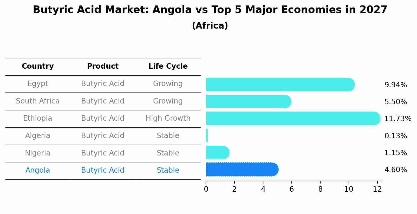 Butyric Acid Market: Angola vs Top 5 Major Economies in 2027 (Africa)
