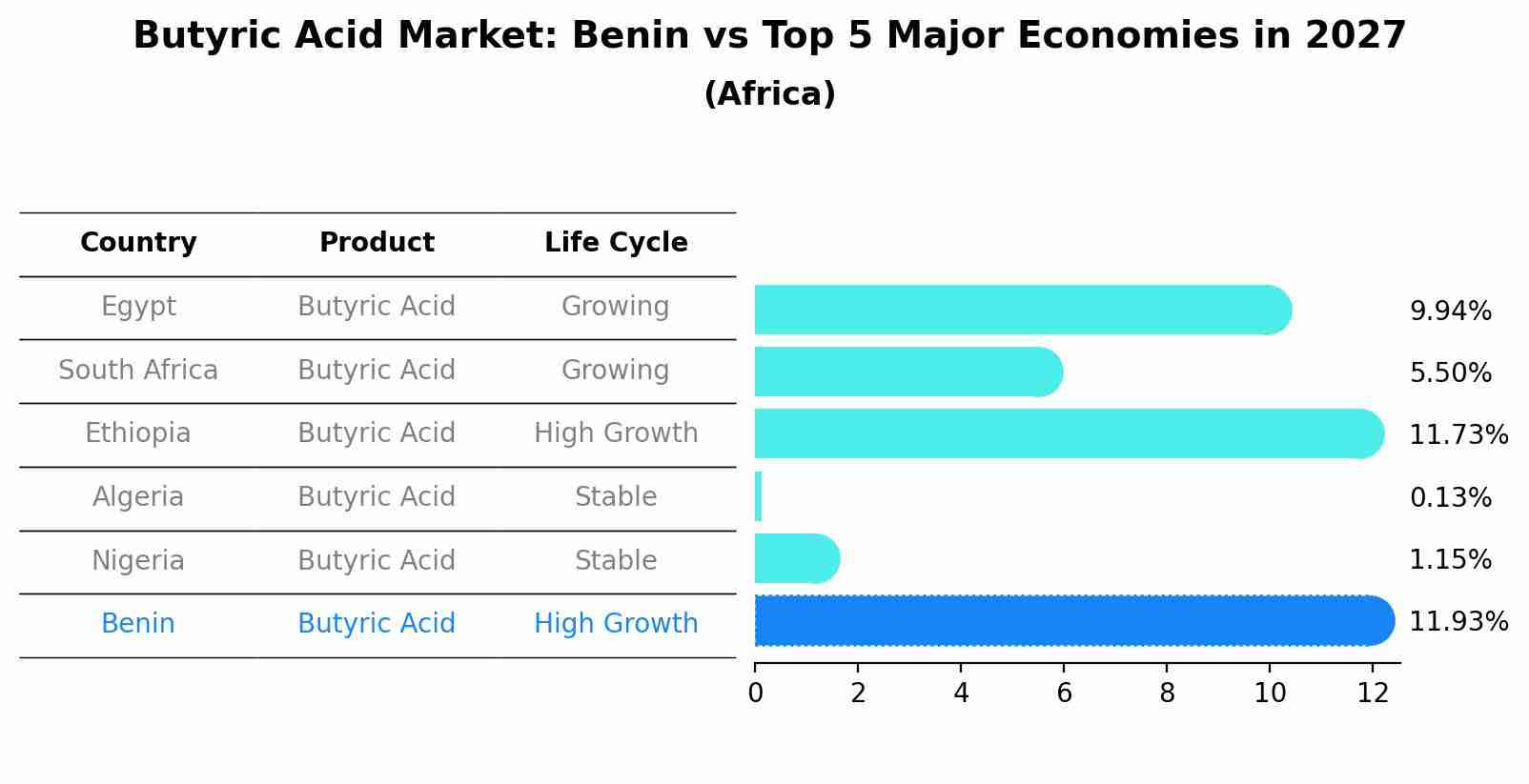Butyric Acid Market: Benin vs Top 5 Major Economies in 2027 (Africa)